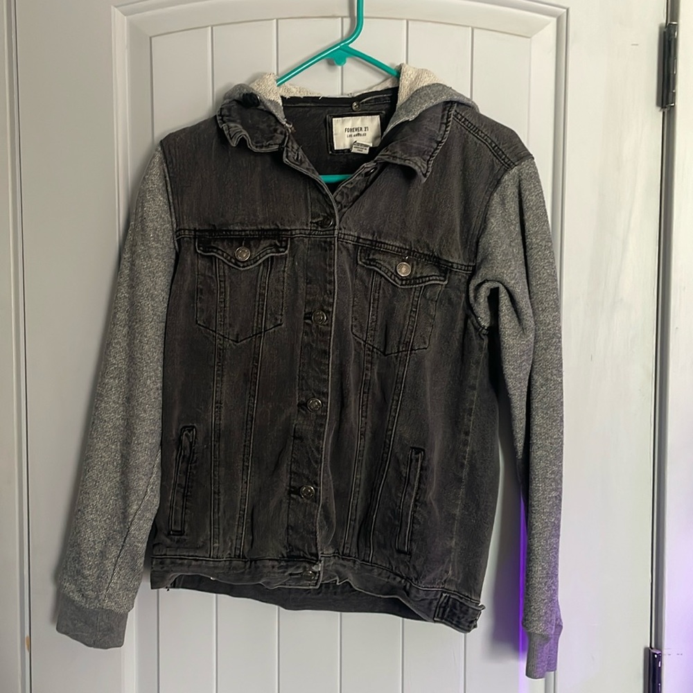 Forever 21 denim and jersey hooded jacket